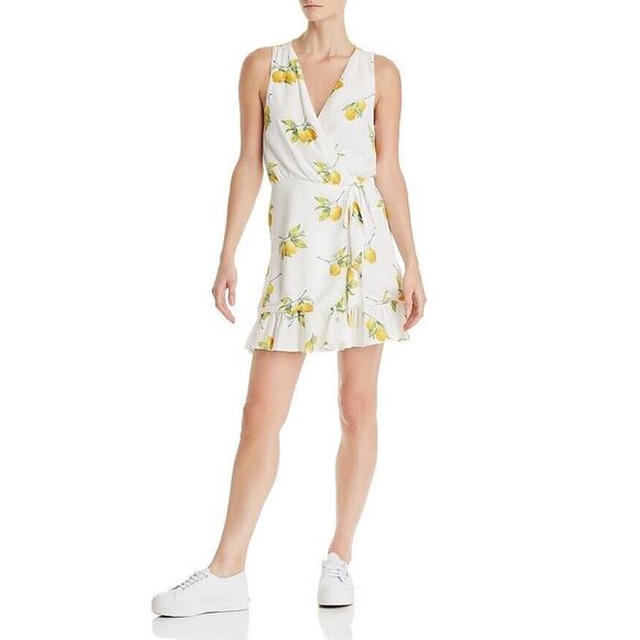 Rails Dresses & Skirts - Rails Womens Lemon Print V-Neck Sleeveless Waist Tie Wrap Dress White Size XS